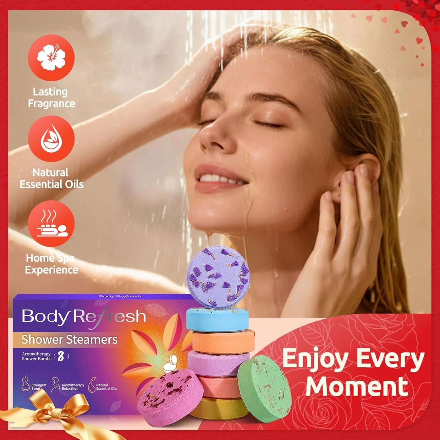 Private Label Natural Aromatherapy Shower Steamers Tablets - 8 Pack with Essential Oils