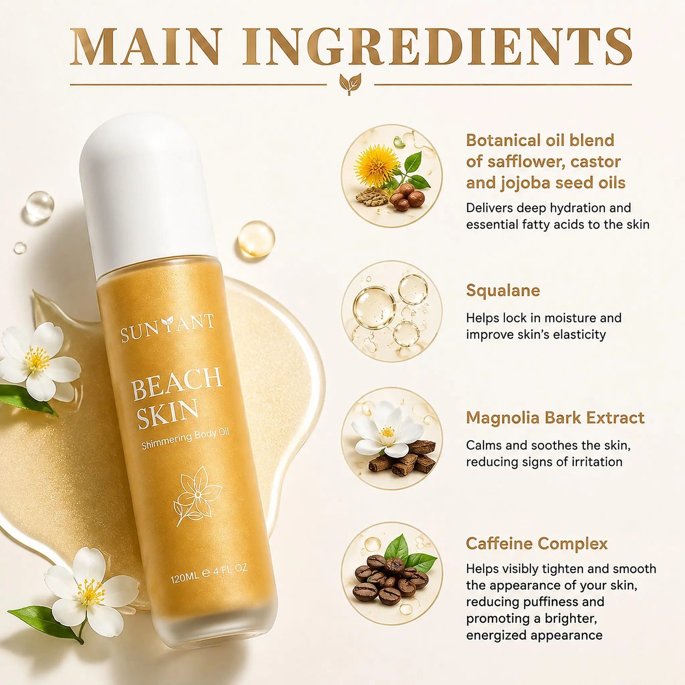 Private Label Beach Skin Sunscreen Shimmering Glow Lightweight High Shine Hydration Bronzer Body Oil