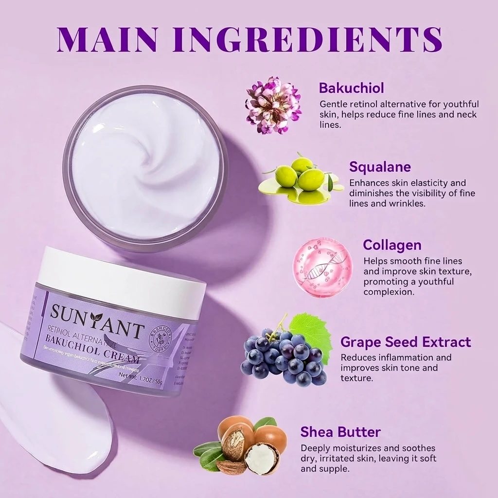 Bakuchiol Face Cream for Women - Natural Retinol Alternative Anti-Aging Moisturizer