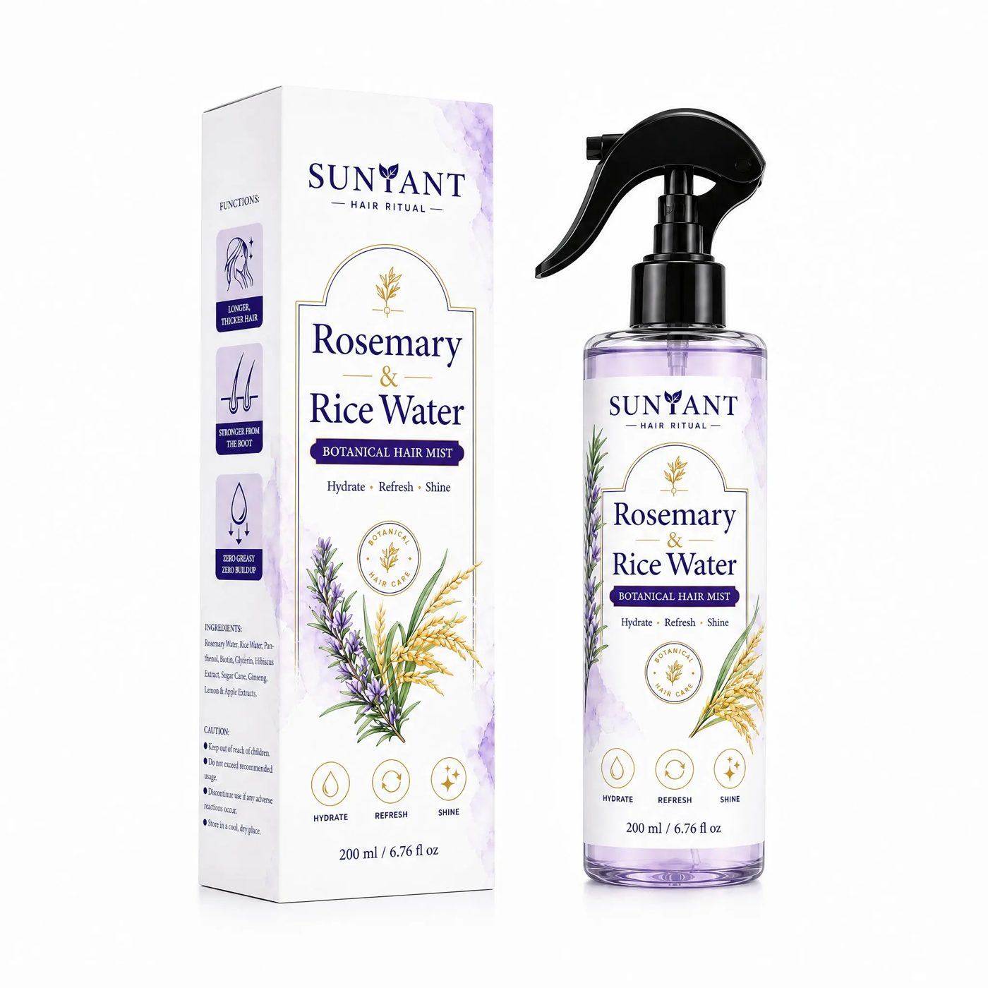 Private Label Natural Rosemary and Rice Water Hair Spray