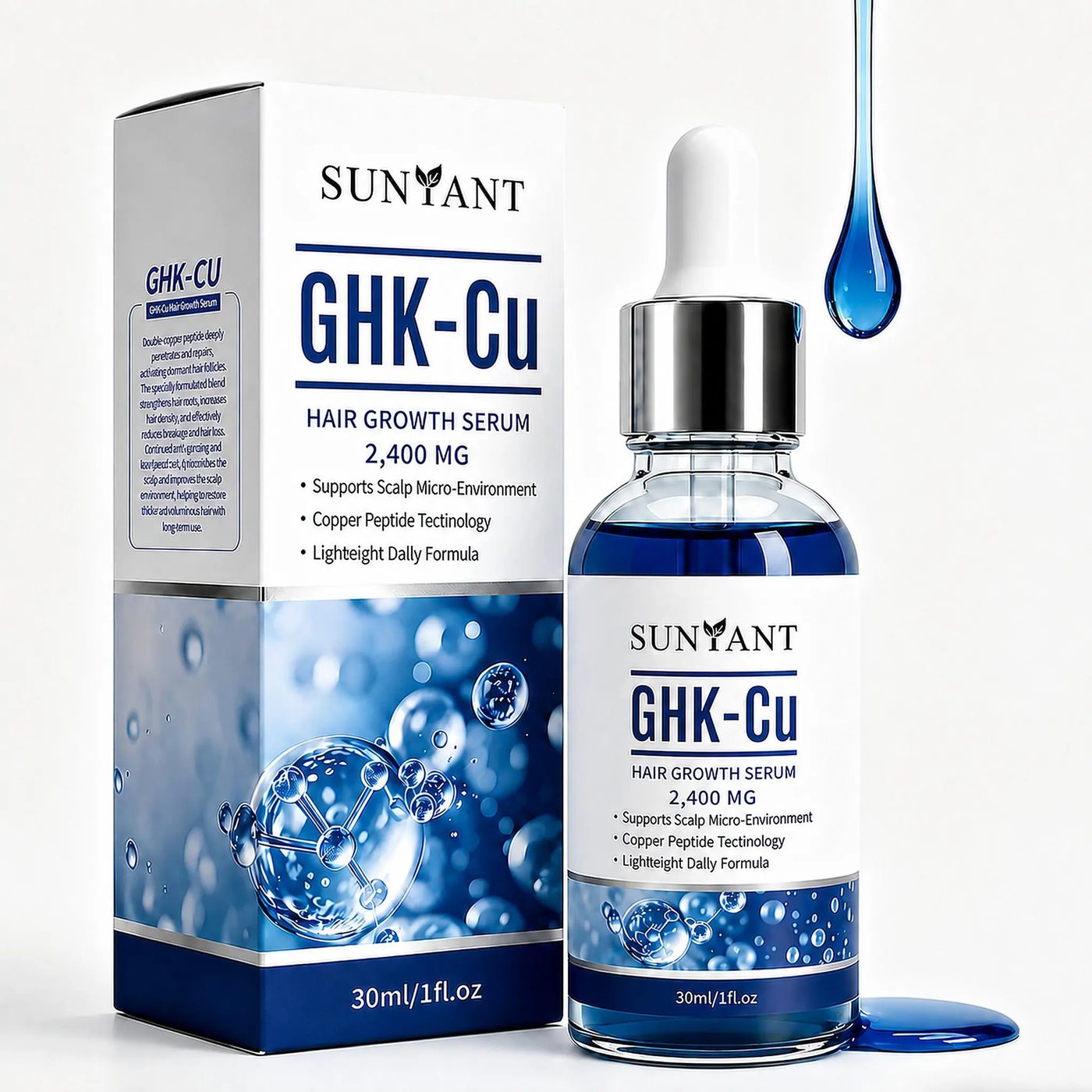 Private Label Scalp Repair Nourish Strengthen Roots GHK-Cu Copper Peptide Hair & Scalp Serum 2400mg, 4% Copper Peptides